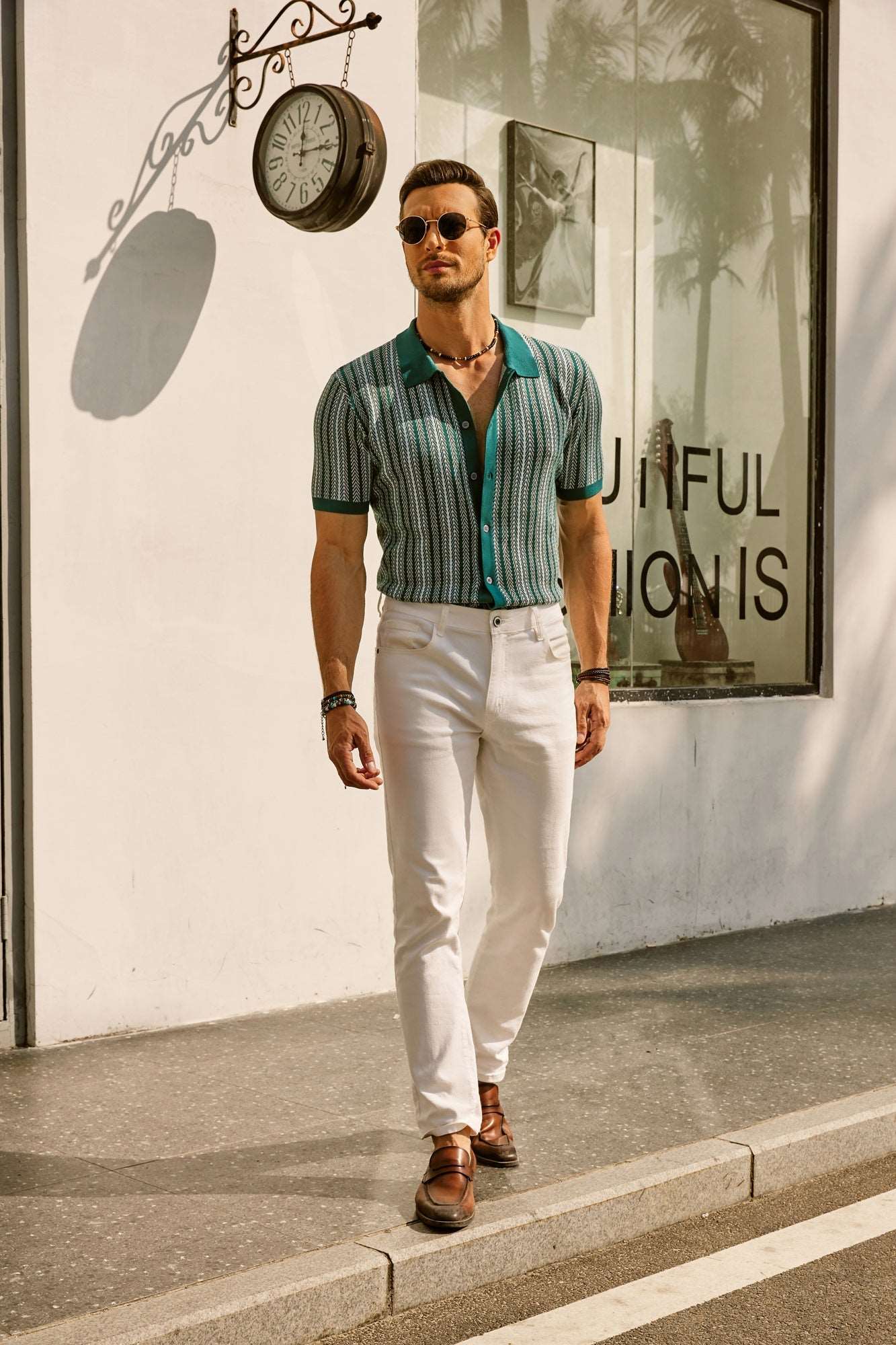 retro striped button-down polo shirt with short sleeves vintage look for men