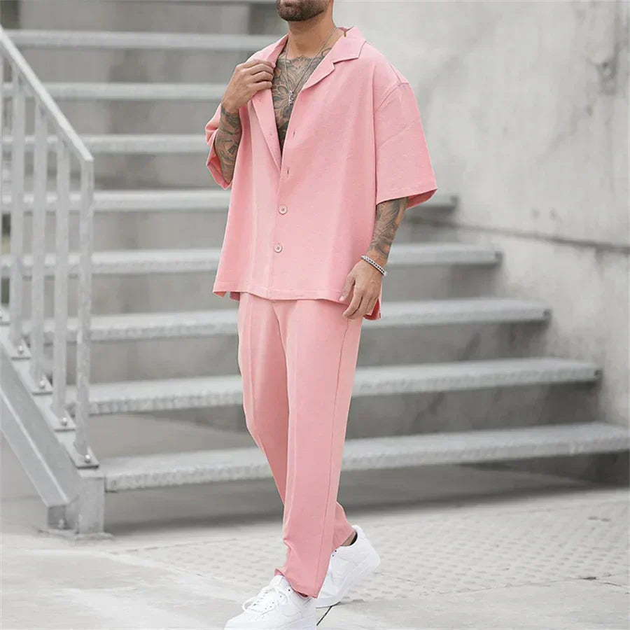 men's short-sleeve shirt and straight-leg trousers two-piece set