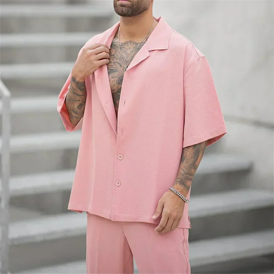 men's short-sleeve shirt and straight-leg trousers two-piece set