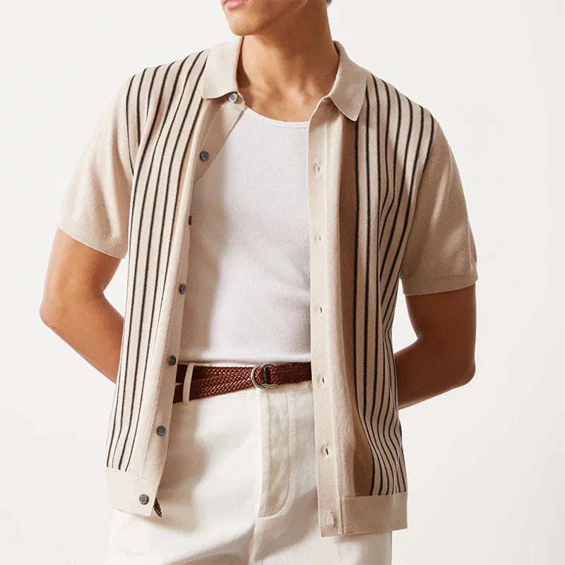 men's short sleeve striped polo shirt for spring and summer