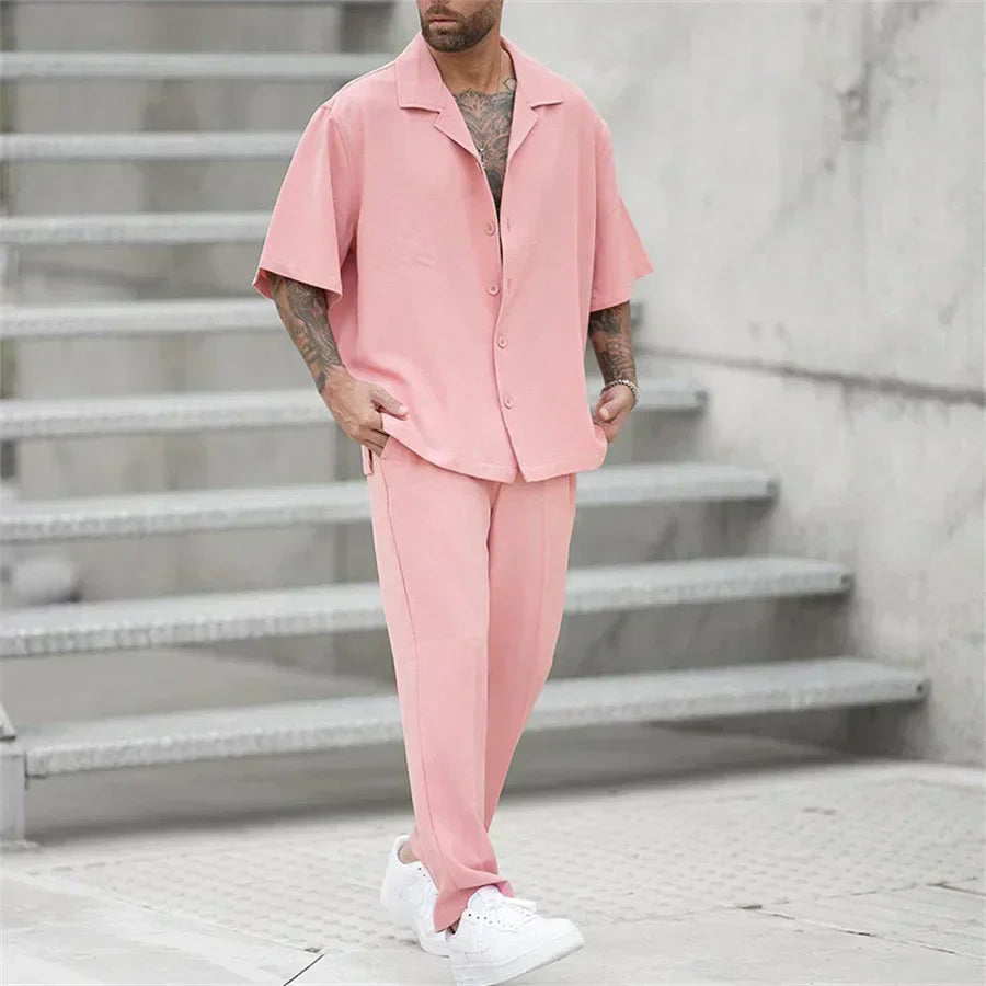 men's short-sleeve shirt and straight-leg trousers two-piece set