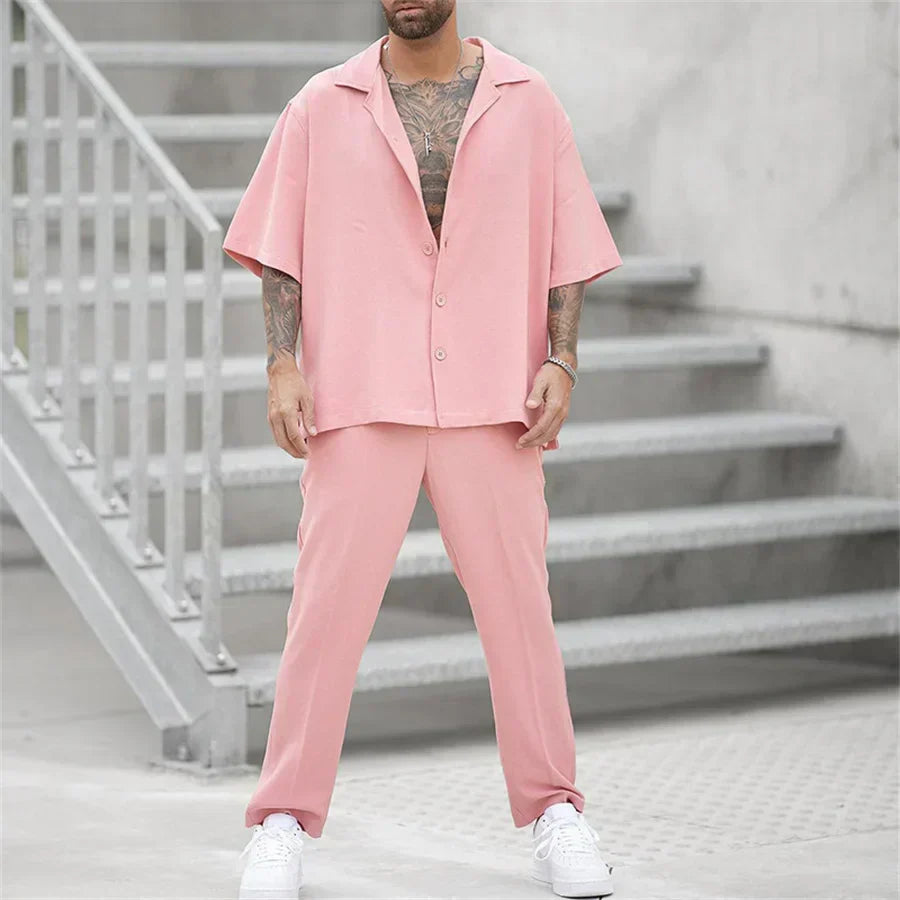 men's short-sleeve shirt and straight-leg trousers two-piece set