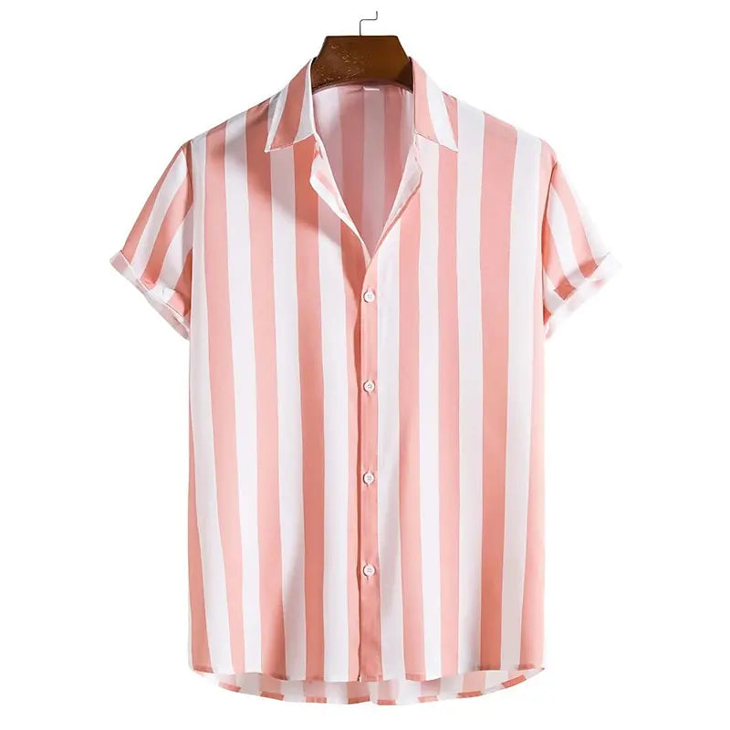 men's short sleeve button-up shirt with vertical stripe