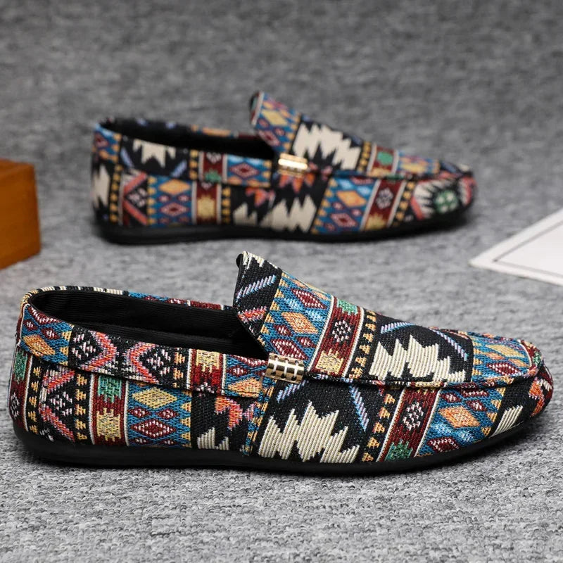 woven pattern slip-on loafers for men with metal detail