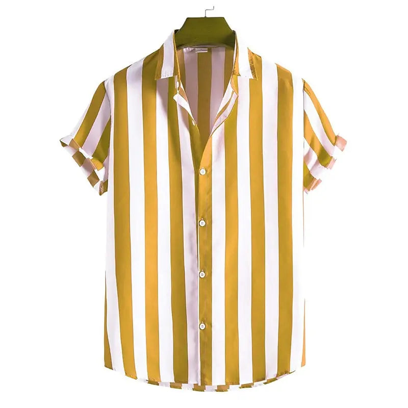 men's short sleeve button-up shirt with vertical stripe