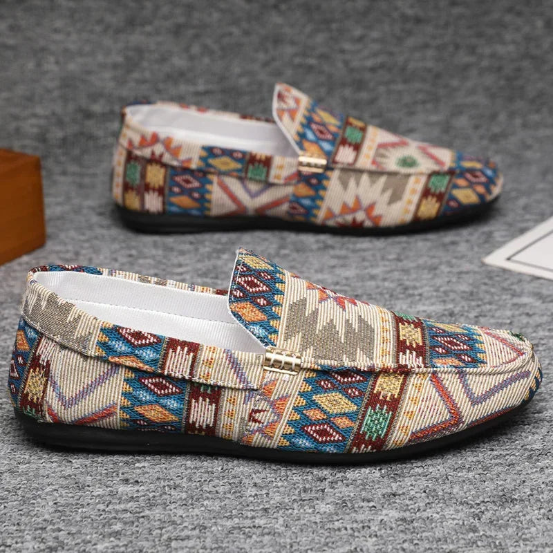 woven pattern slip-on loafers for men with metal detail