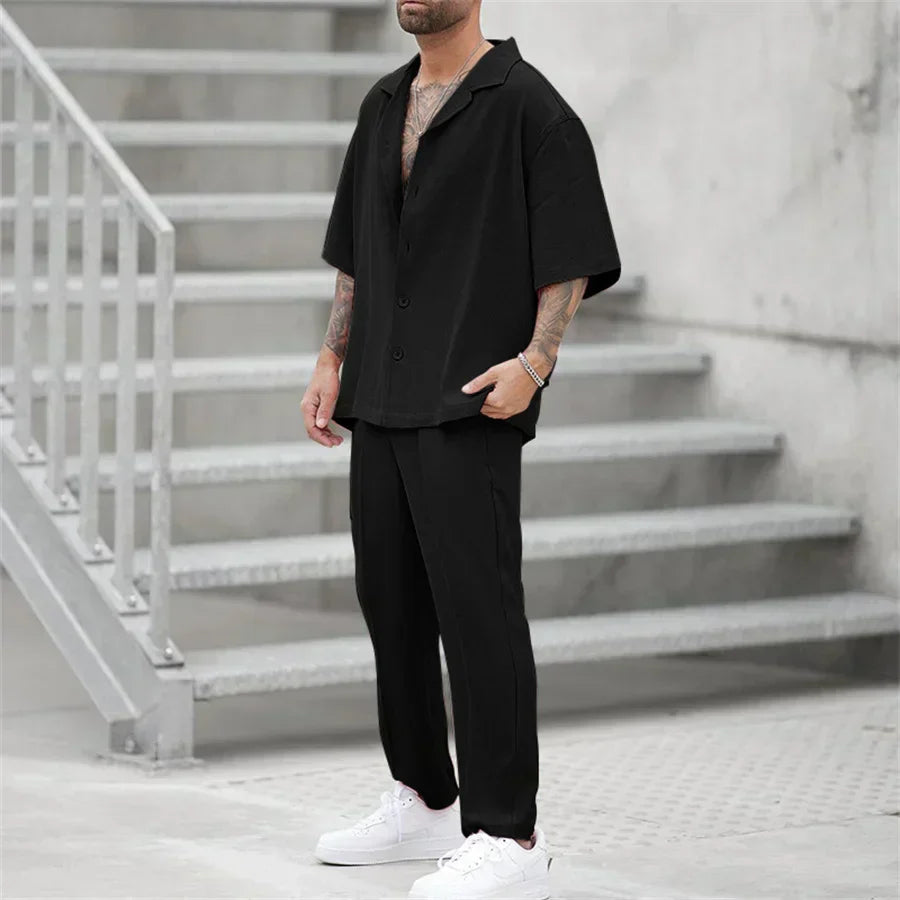 men's short-sleeve shirt and straight-leg trousers two-piece set