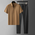 men's elastic-waist short sleeve polo shirt and trousers set