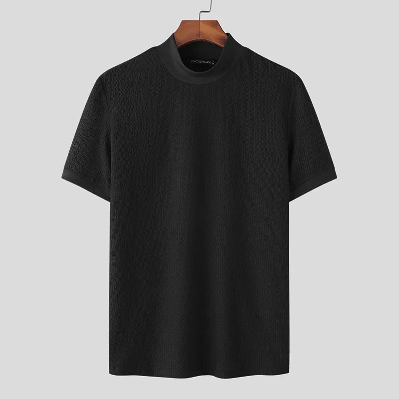 men's textured short sleeve crew neck classic tee shirt