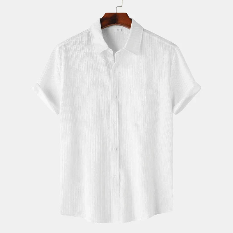 short sleeve button up shirt for men with polo collar and chest pocket