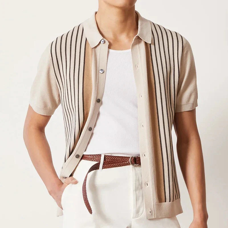men's short sleeve striped polo shirt for spring and summer