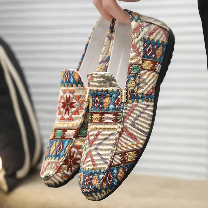 woven pattern slip-on loafers for men with metal detail