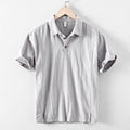 men's short-sleeve linen blend pull-on shirt with point collar two-button