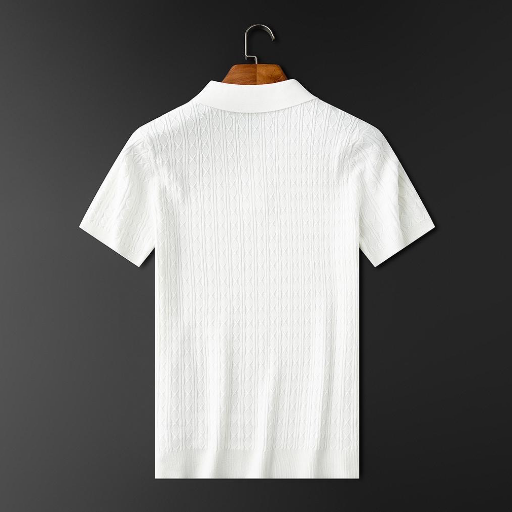 men's textured short sleeve polo top with three-button placket