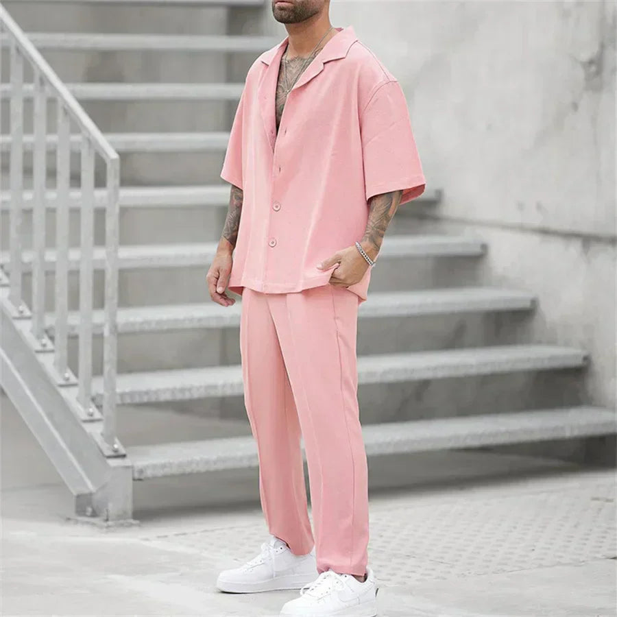 men's short-sleeve shirt and straight-leg trousers two-piece set
