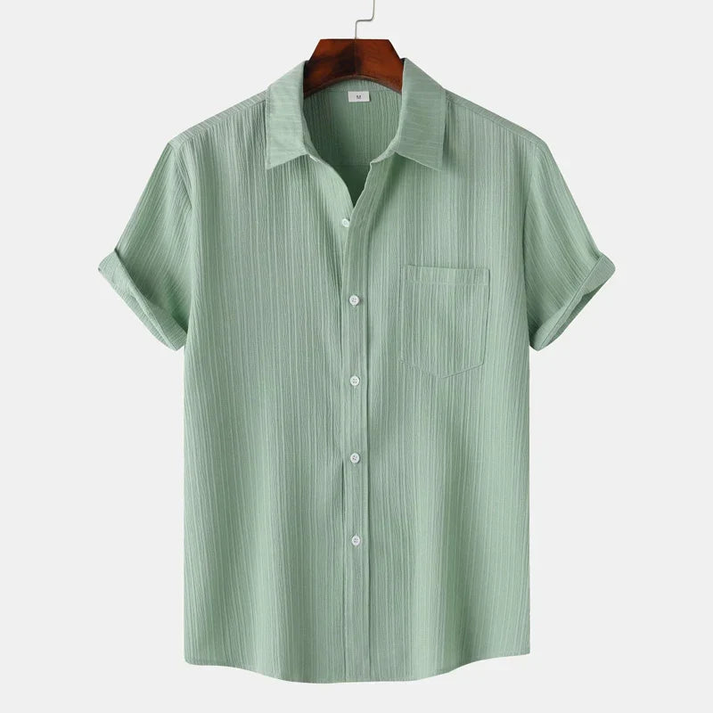 short sleeve button up shirt for men with polo collar and chest pocket