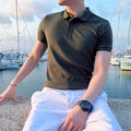 men's slim fit knit polo shirt with short sleeve point collar and ribbed texture
