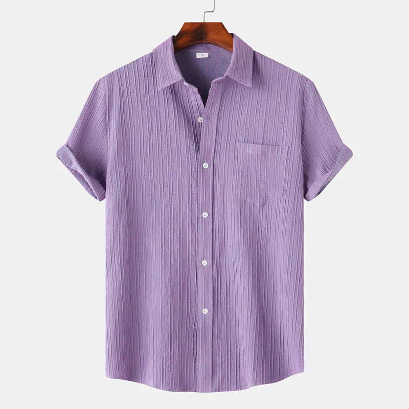 short sleeve button up shirt for men with polo collar and chest pocket