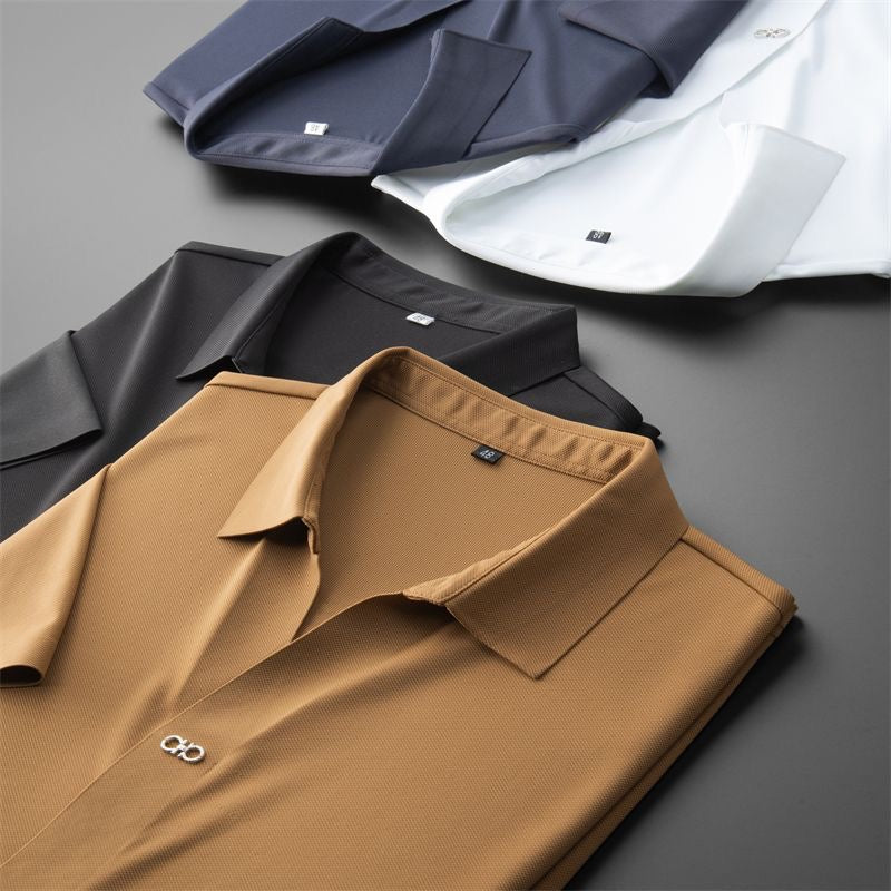 men's elastic-waist short sleeve polo shirt and trousers set