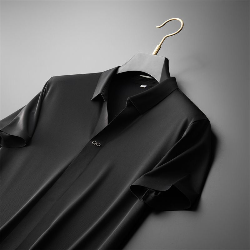 men's elastic-waist short sleeve polo shirt and trousers set