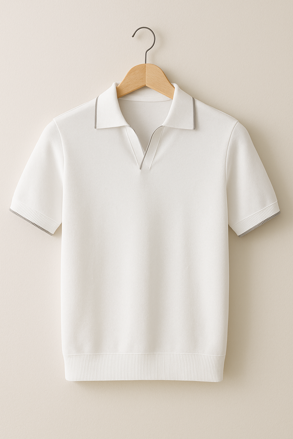 short sleeve knit polo with contrast trim and slim fit