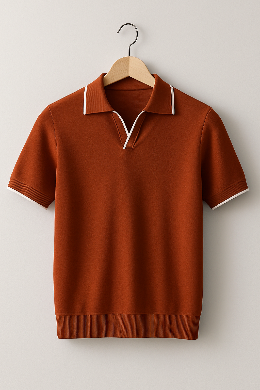 short sleeve knit polo with contrast trim and slim fit