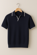 short sleeve knit polo with contrast trim and slim fit