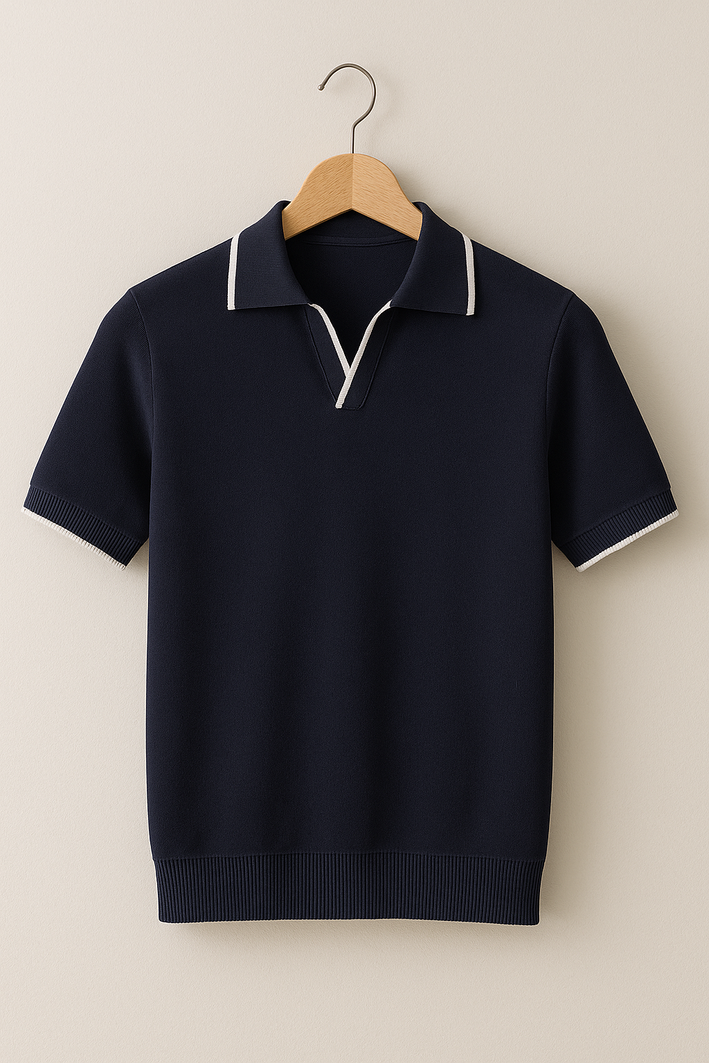 short sleeve knit polo with contrast trim and slim fit