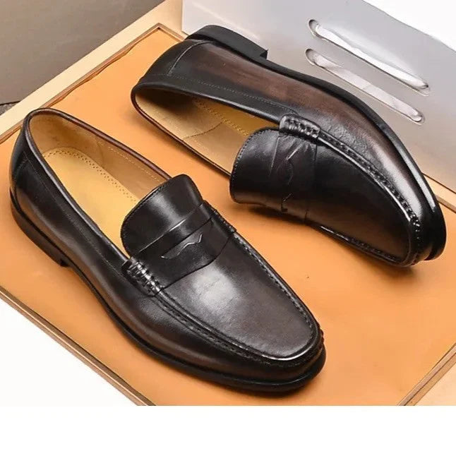 retro faux leather loafers, formal slip-on moccasins, vegan