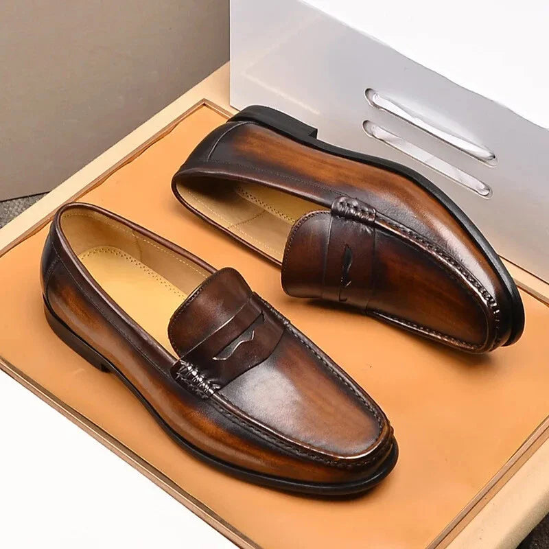 retro faux leather loafers, formal slip-on moccasins, vegan