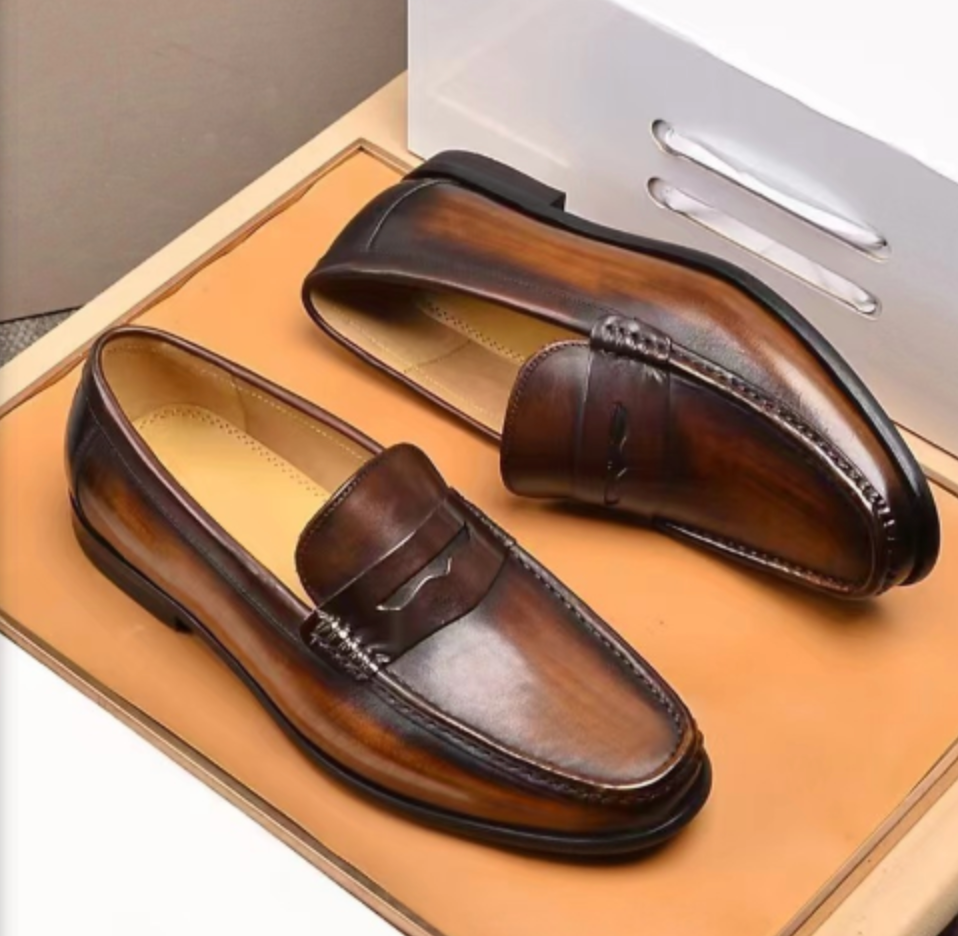 retro faux leather loafers, formal slip-on moccasins, vegan