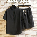 men's henley top and elasticated drawstring shorts duo