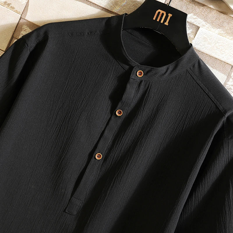 men's henley top and elasticated drawstring shorts duo