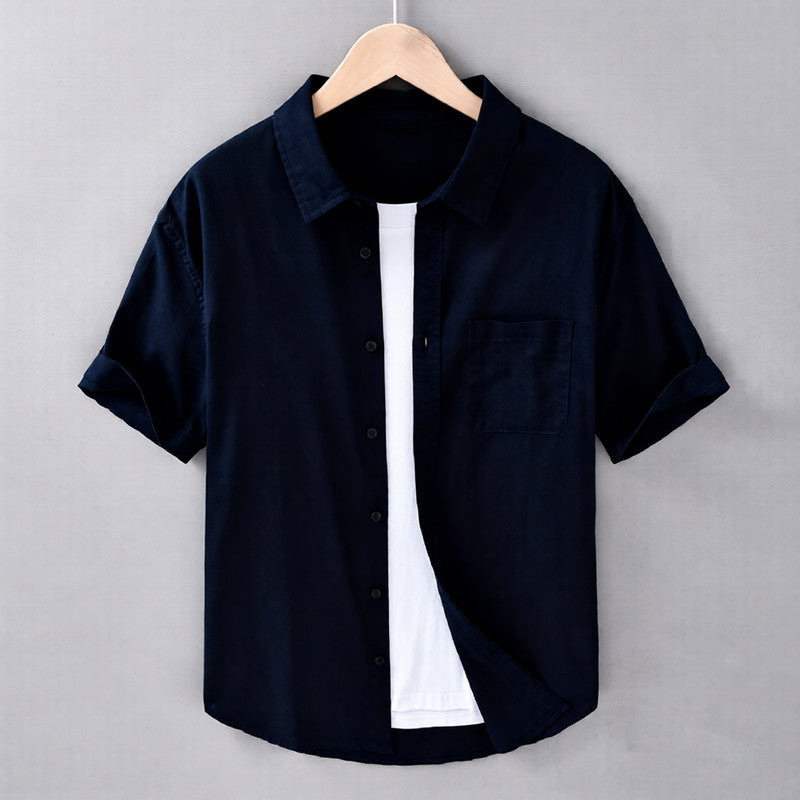 relaxed short sleeve summer shirt for men with button front