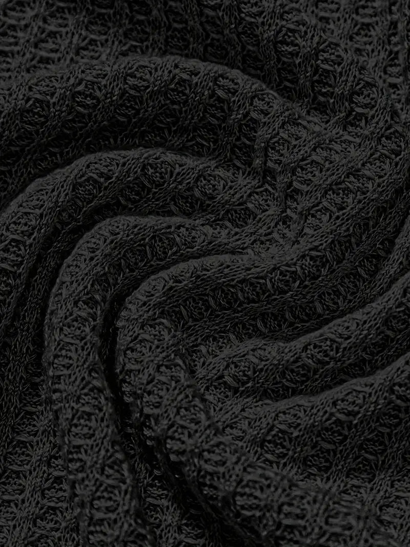 men's short sleeve waffle knit polo shirt with two-button placket spread collar