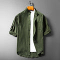 men's linen blend long-sleeve shirt with band collar and chest pocket