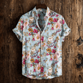 men's floral print short sleeve button-up shirt with chest pocket