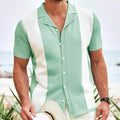 men's short sleeve polo shirt with vertical contrast panels and button placket